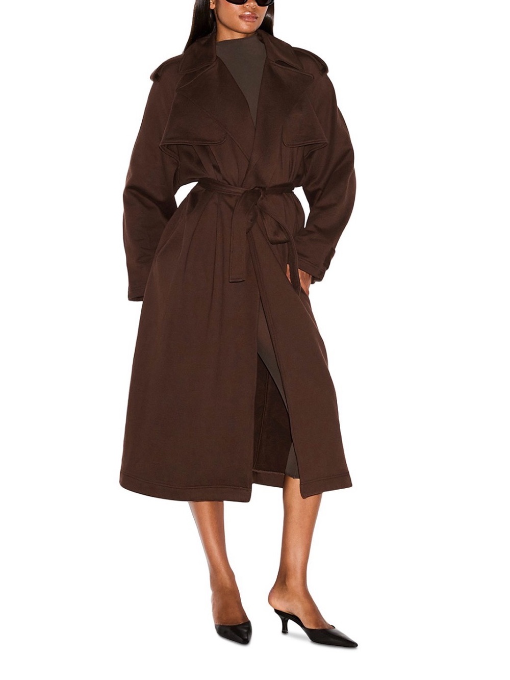 SKIMS Dark Brown Long Belted Trench Coat